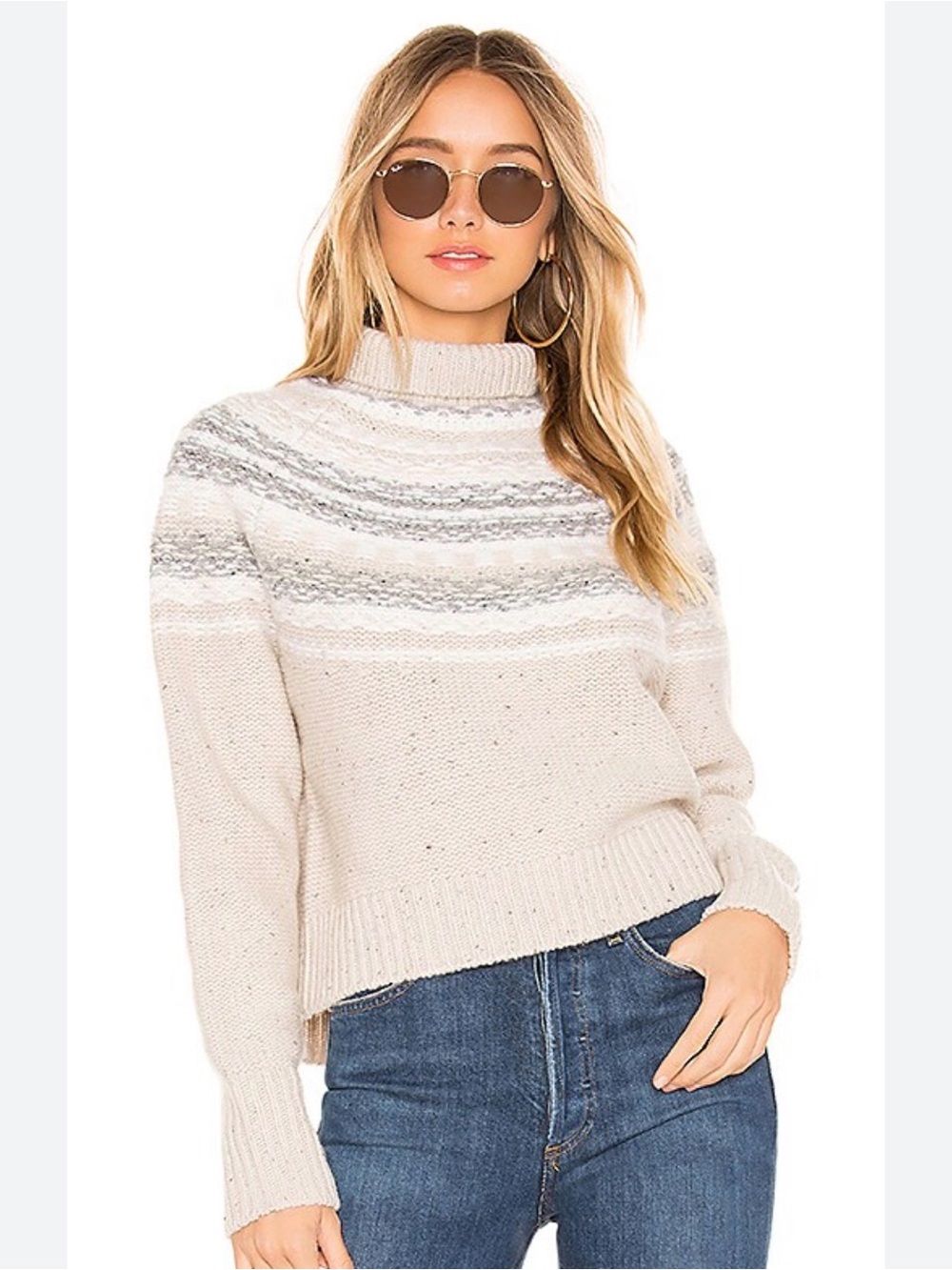 H&M Cream and Gray Striped Turtleneck Sweater